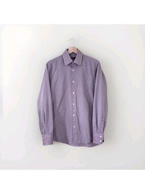 Hugo Boss Two Ply Cotton Shirt Men 15.5 39 Twill LS Cotton Office Edgy Preppy